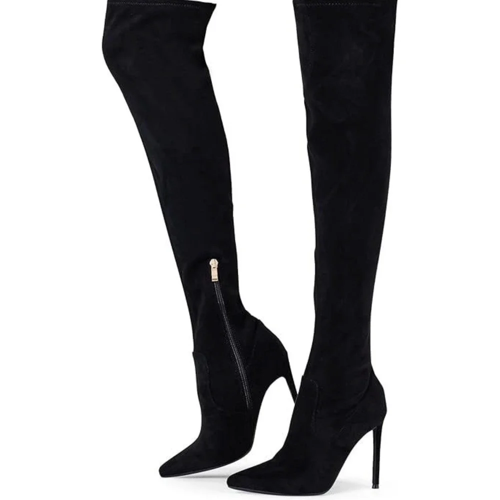 Elisabet Tang Women Black Thigh High Boots Over The Knee Stiletto Heel Suede 9.5
